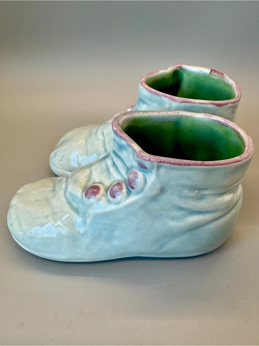 Vintage Ceramic Baby Shoe Planters - Pastel Blue Pair and Pink Single, ca. 1950